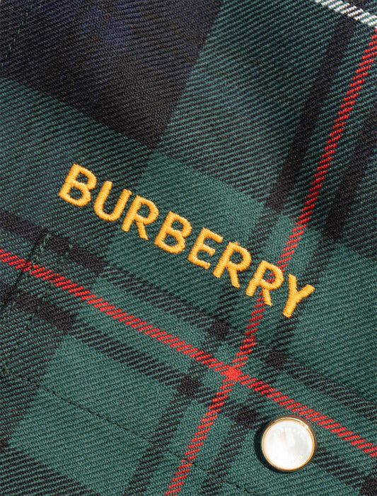 EMBROIDERED LOGO CHECK WOOL OVERSHIRT