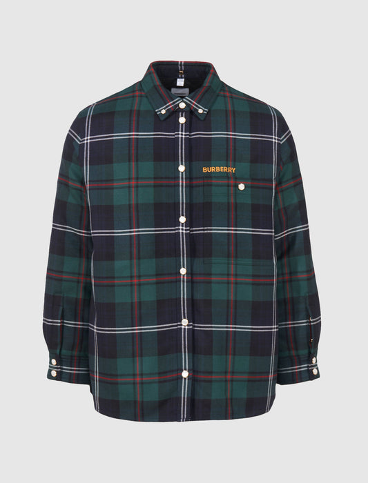 EMBROIDERED LOGO CHECK WOOL OVERSHIRT