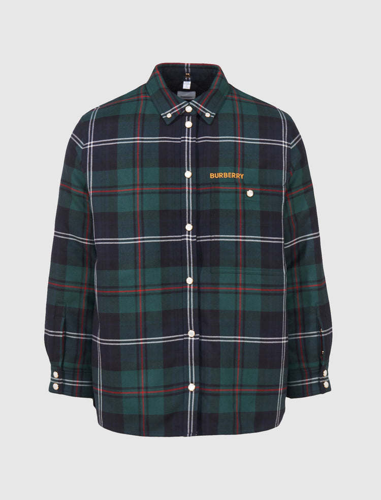 EMBROIDERED LOGO CHECK WOOL OVERSHIRT