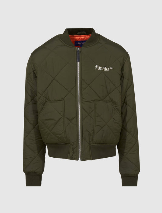 QUILTED PATCH BOMBER JACKET