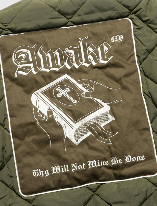 QUILTED PATCH BOMBER JACKET