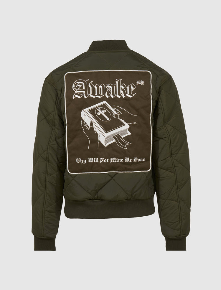 QUILTED PATCH BOMBER JACKET