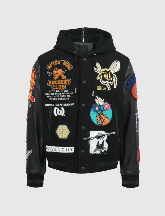 HOODED VARSITY JACKET