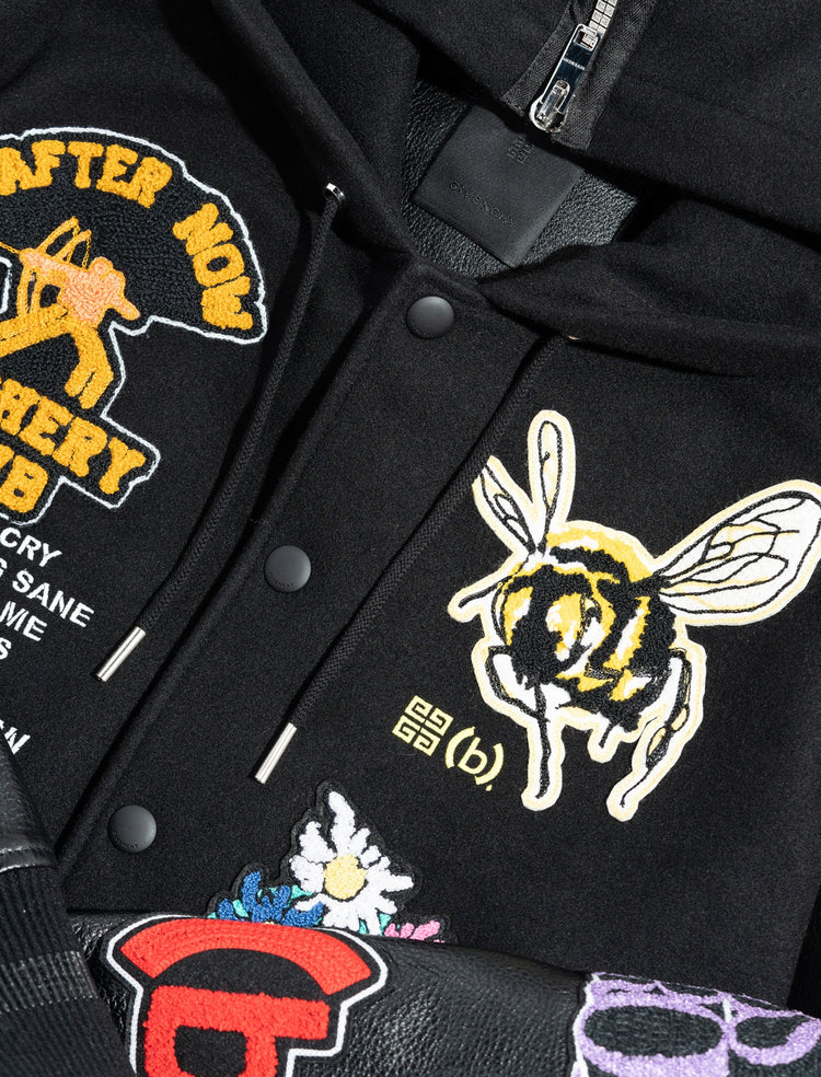 HOODED VARSITY JACKET