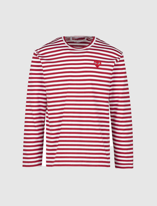 RED STRIPED HEART LOGO LONG SLEEVE TEE
