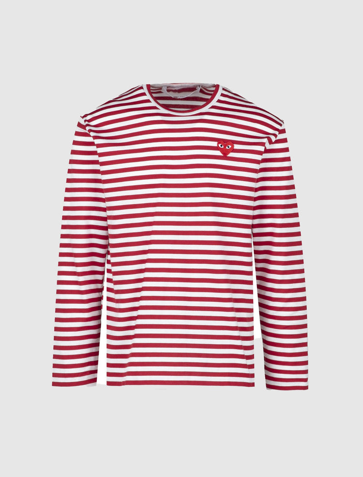 RED STRIPED HEART LOGO LONG SLEEVE TEE